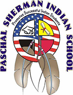 Paschal Sherma Indian School logo with a circular graphic showing a graduation cap, diploma, the U.S. flag, and two features