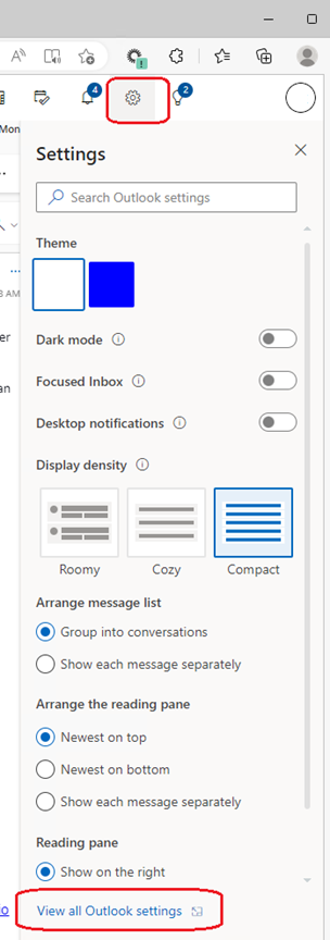 Outlook settings first view