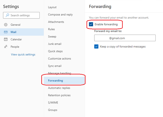 Outlook settings view 2